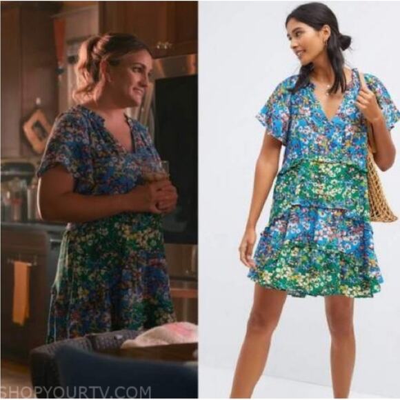 Anthropologie Robin Tiered Oversize Floral Flutter Sleeve Boho Mini Dress Small - Picture 10 of 10